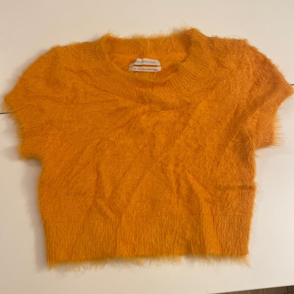 Cropped orange fuzzy top